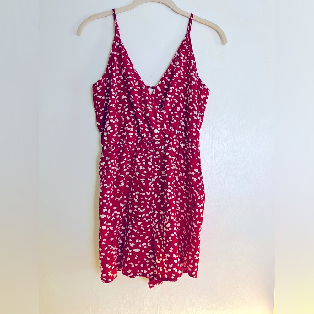 Red floral pattern romper